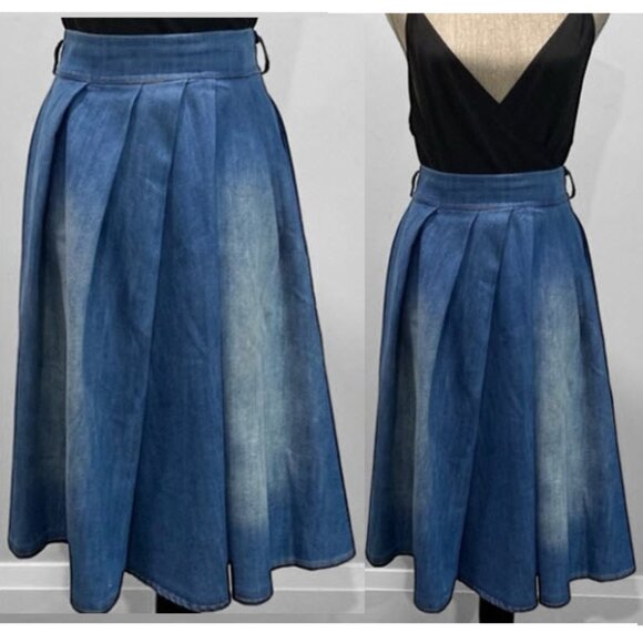 Elegant Blue A-Line Skirt - Picture 2 of 15